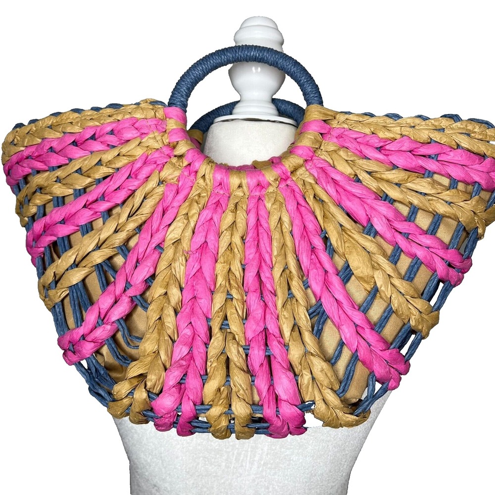 3AM Forever Straw‎ Purse Bag Pink Drawstring Close Beach Festival Cottage Boho